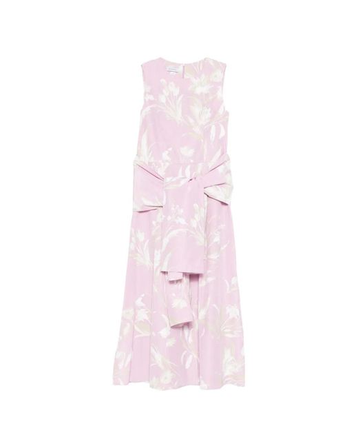 ROSSO35 Pink Floral Belted Midi Dress