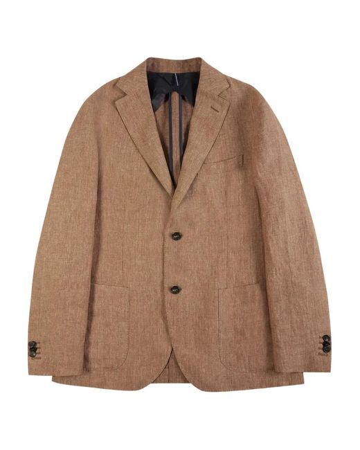 Incotex Brown Single-Breasted Linen Jacket for men