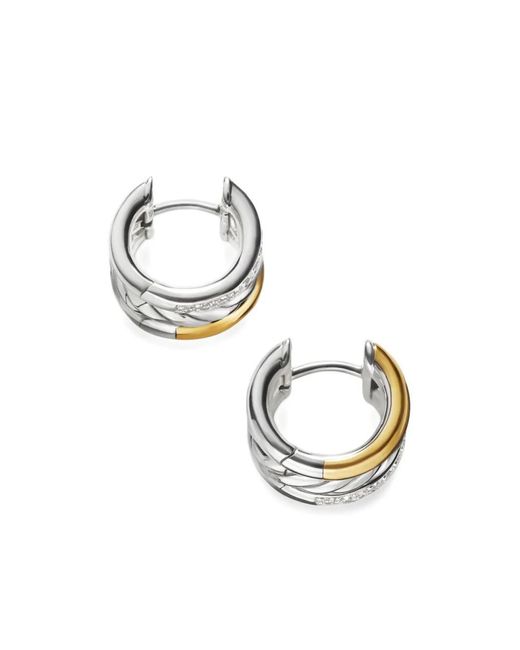 David Yurman White 18Kt And Sterling Dy Mercer Diamond Huggie Hoop Earrings (14Mm)