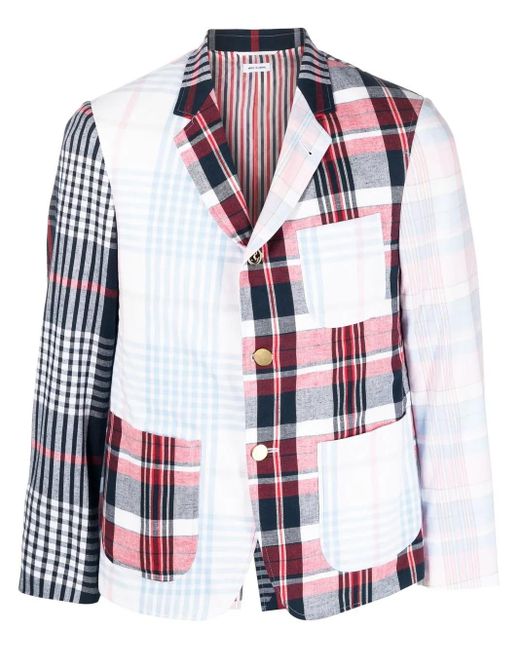 Thom Browne Red Patchwork Plaid-Print Blazer for men