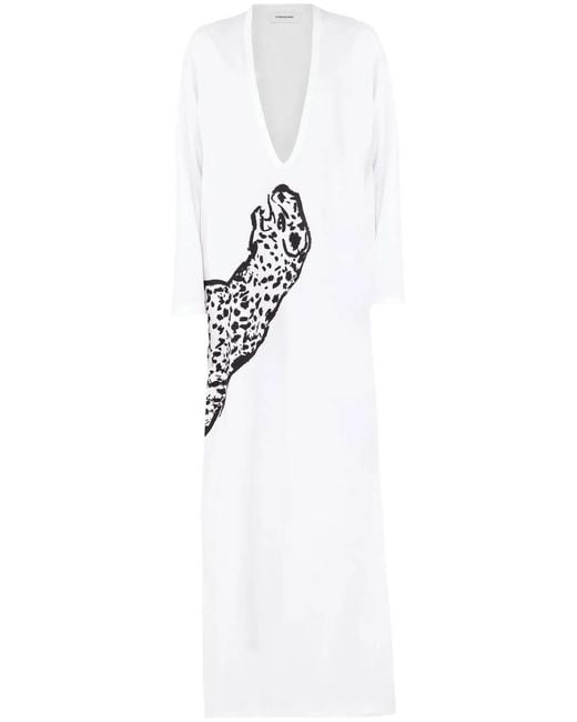 Ferragamo White Graphic-Print Long Dress
