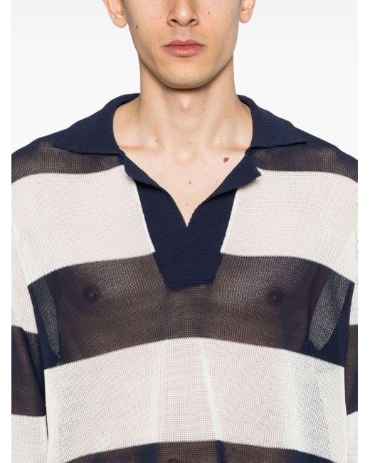 Roberto Collina Blue Striped Mesh Polo Shirt for men