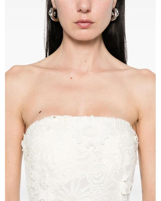 ROTATE BIRGER CHRISTENSEN White Strapless Floral Lace Evening Dress