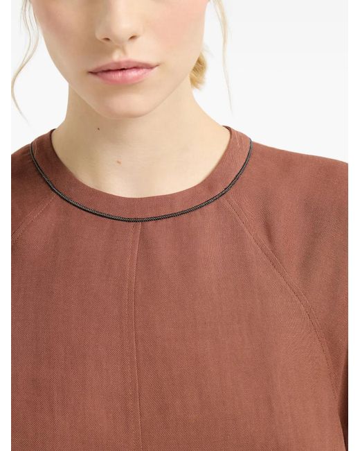 Brunello Cucinelli Brown Mini Trim-Detail Dress
