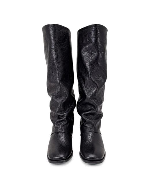 P.A.R.O.S.H. Black Grainy-Effect Slouch Boots