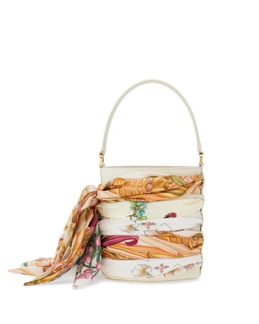 Ferragamo White Mini Bucket Bag With Foulard