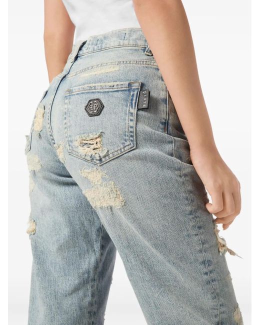 Philipp Plein Blue Ripped Cropped Jeans
