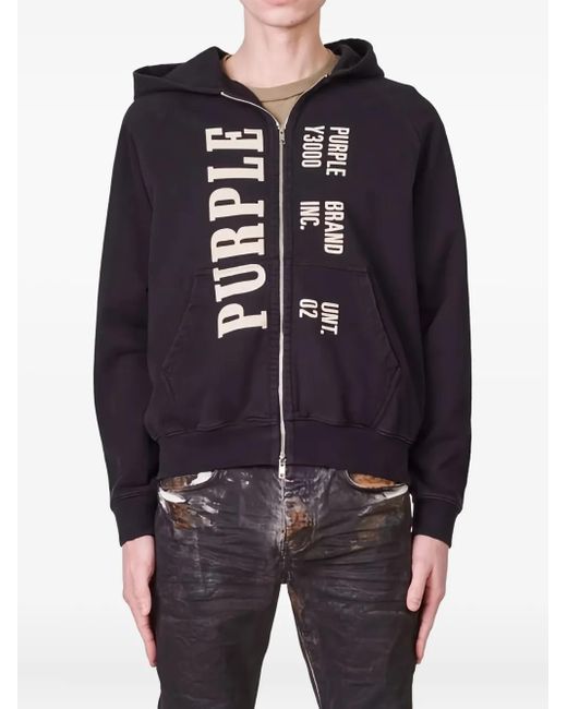 Purple Brand Black Relic Two-Way Zip Hoodie for men