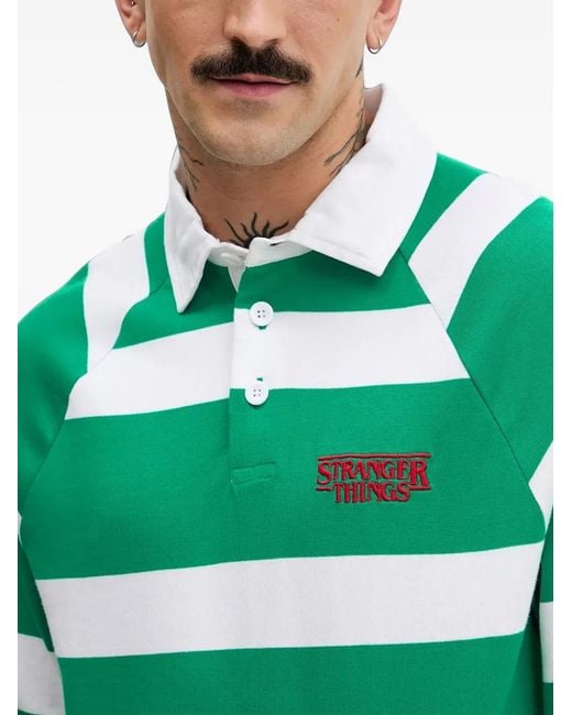 Benetton Green X Stranger Things Striped Polo Shirt for men