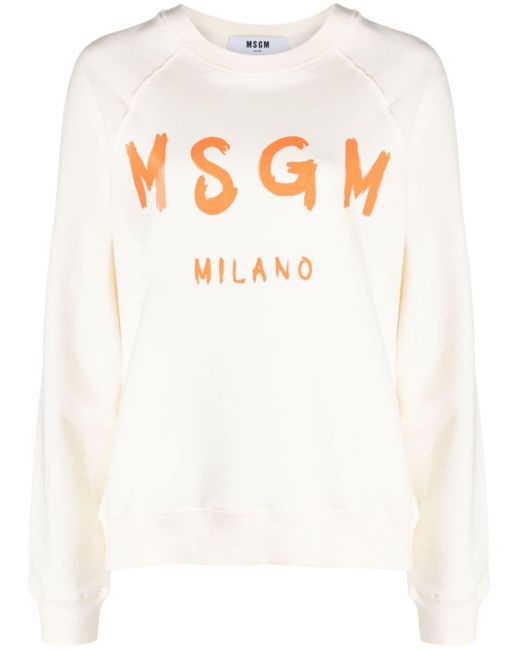 MSGM White Logo-print Cotton Sweatshirt