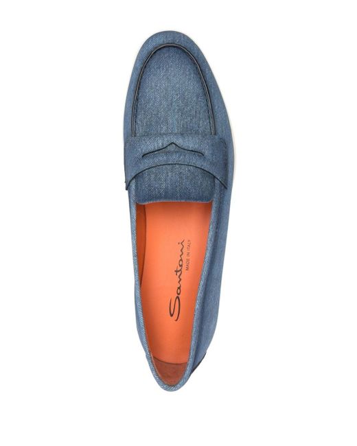 Santoni Blue Malibu Leather Loafers for men