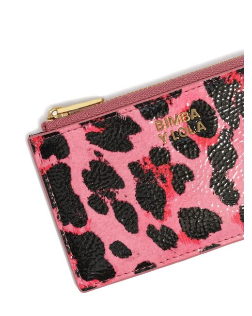 Bimba Y Lola Red Leopard-Print Zipped Cardholder