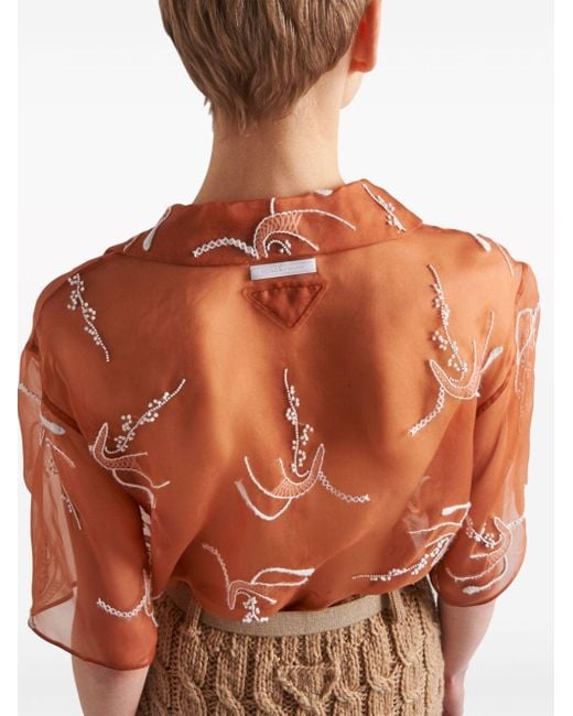Prada Orange Embroidered Organza Shirt
