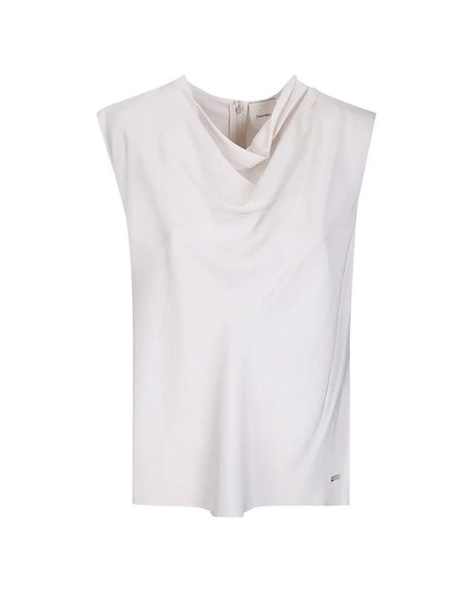 Calvin Klein White Cowl Neck Viscose Top