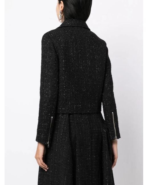 Goen.J Black Tweed Cropped Biker Jacket