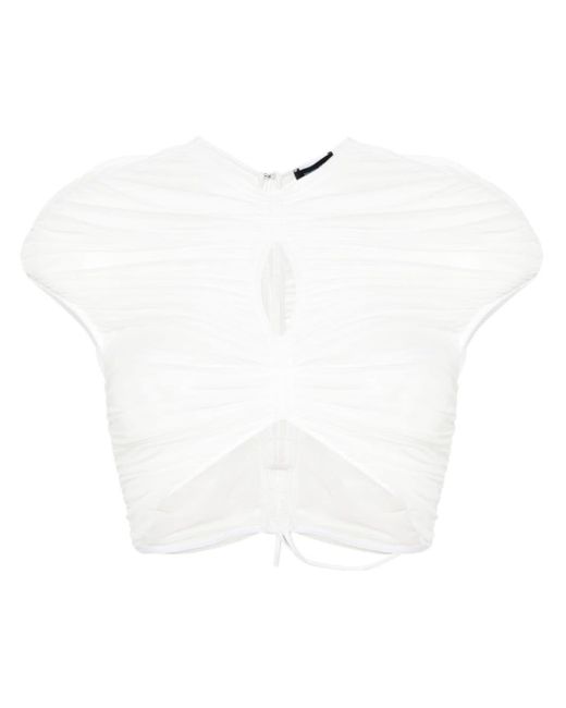 T-shirt crop a rete di Mugler in White