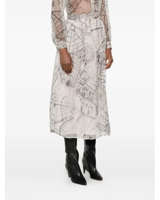 Paul & Joe White Graphic-Print Silk Skirt