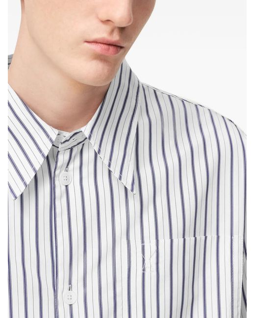 AMI White De Coeur Striped Chest-Pocket Shirt