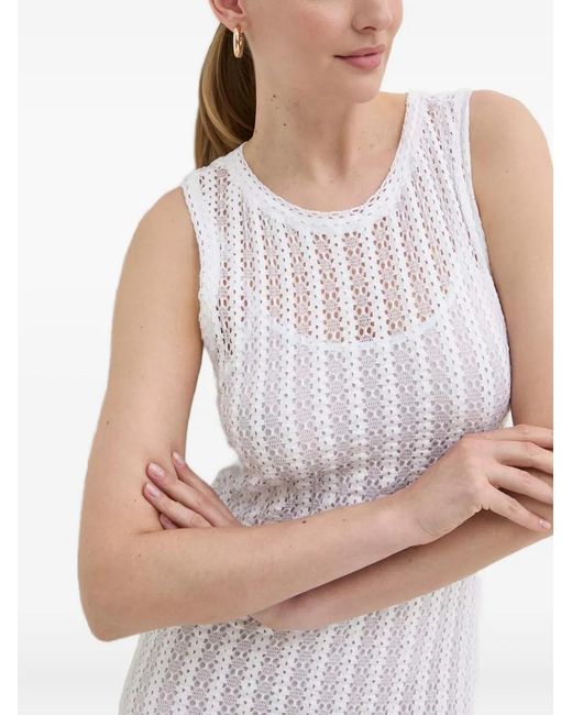 Pinko White Openwork Sleeveless Midi Dress