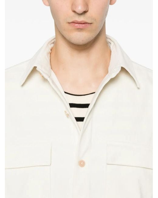 Karl Lagerfeld White Corduroy-Effect Flap-Pocket Overshirt for men