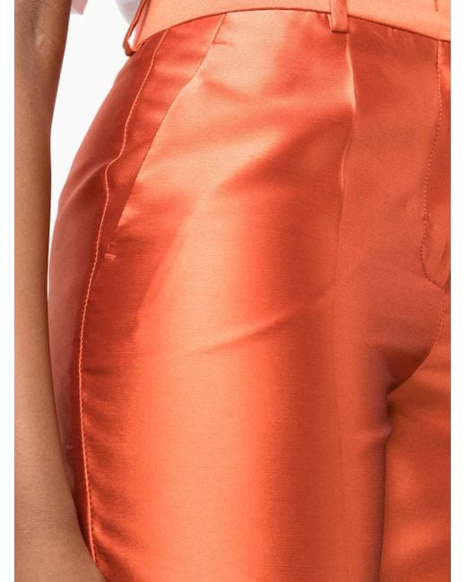 Alberta Ferretti Orange Pantalon En Satin À Coupe Droite