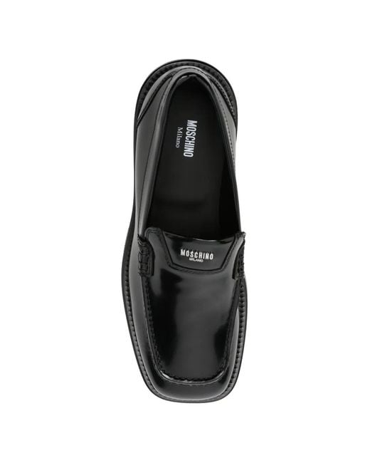 Moschino Black Logo-Plaque Leather Loafers for men