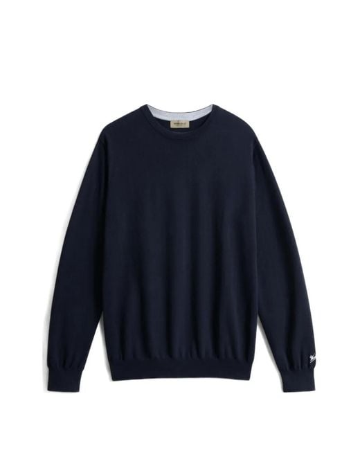 Woolrich Blue Logo Cotton Sweater for men