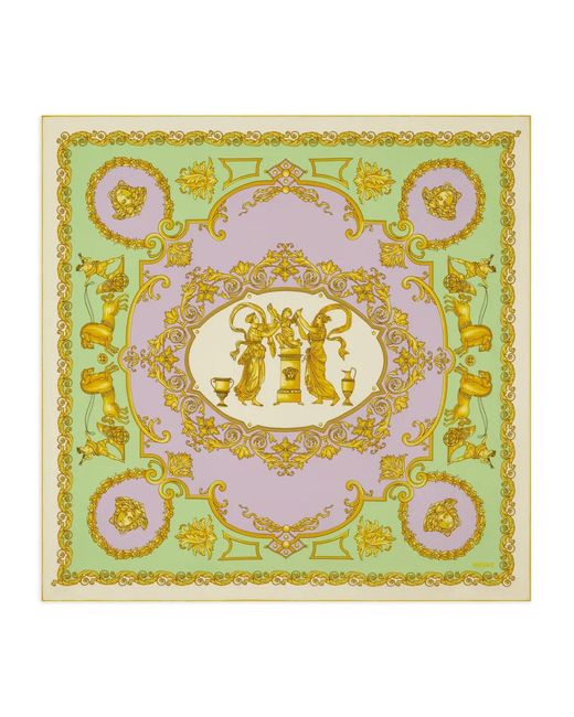 Versace Green Printed Silk Twill Scarf 90 Cm