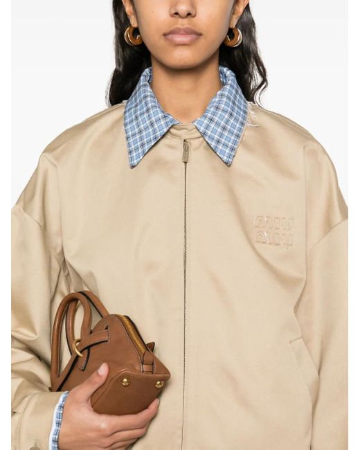 Miu Miu Bomberjack Met Geborduurd Logo in het Natural