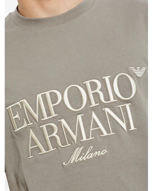 Emporio Armani Gray Embroidered T-Shirt for men