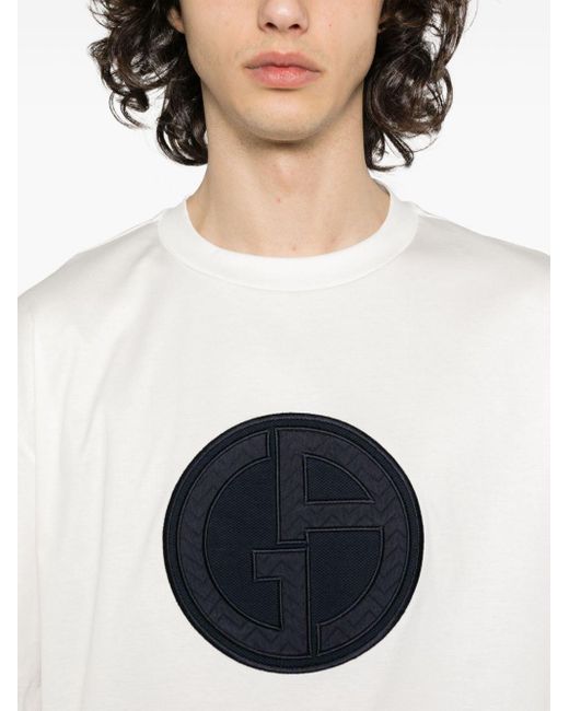 Giorgio Armani White Logo-appliqué Cotton T-shirt for men