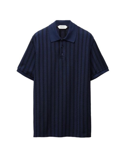Versace Blue Jacquard Cotton Piqué Polo for men