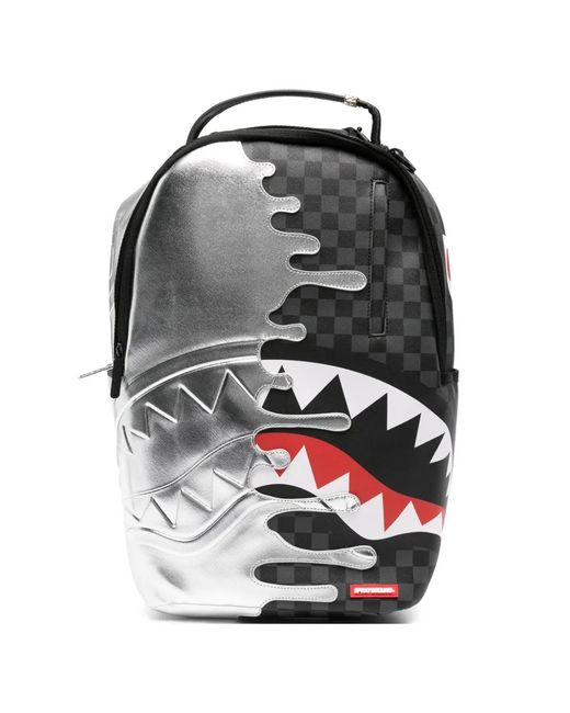 Sprayground Gray Checkered Metallic-Finish Backpack for men