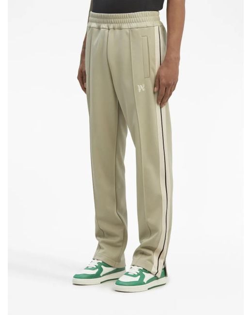 Palm Angels Natural Monogram-Embroidered Striped Track Pants for men