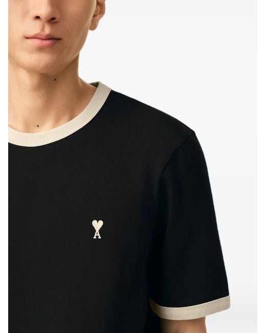 AMI Black Contrasted Cotton T-Shirt With Ami De Coeur for men