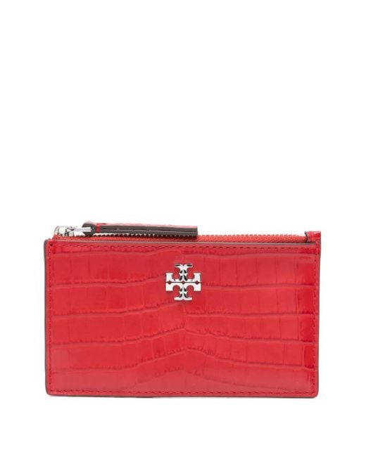 Cartera con logo en relieve y cremallera Tory Burch de color Red