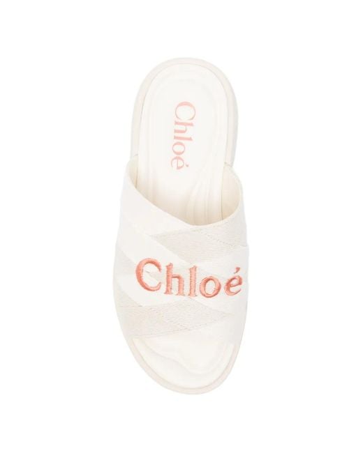 Chloé White Chic Embroidered Sandals With Recycled Rubber Sole