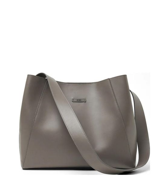 Peserico Gray Logo Leather Shoulder Bag