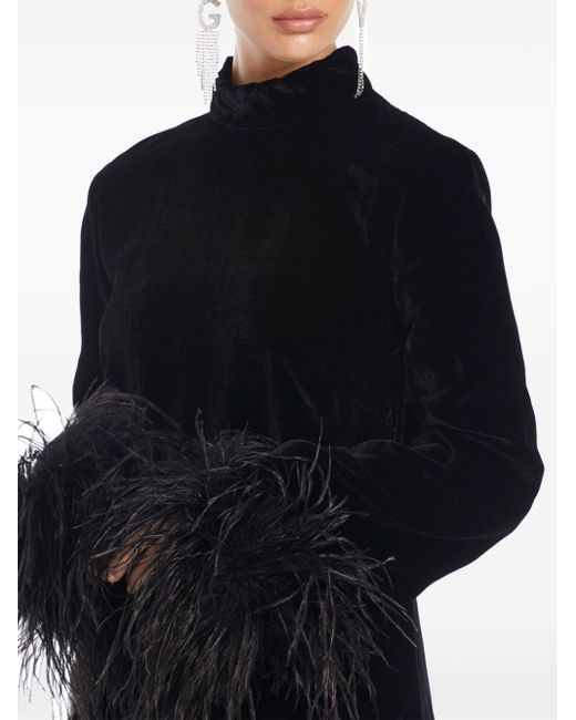 ‎Taller Marmo Black Gina Feather-trim Minidress