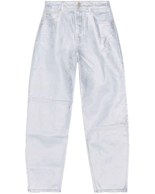 Ganni Metallic Jeans in het White