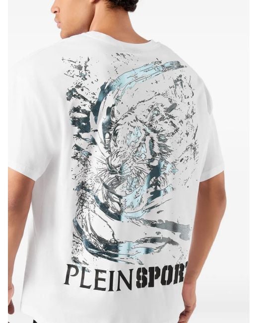 Philipp Plein White Tiger-Print Cotton T-Shirt for men