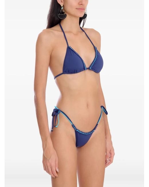 Amir Slama Blue Beaded Triangle Bikini Set