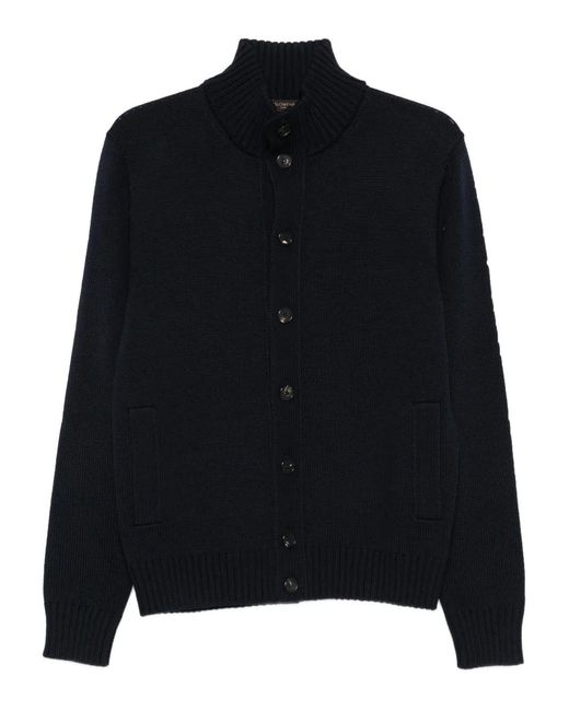 Zanone Black High-Neck Wool Cardigan for men