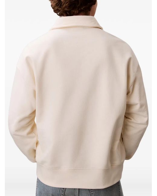 Calvin Klein White Logo-Patch Polo-Collar Sweater for men