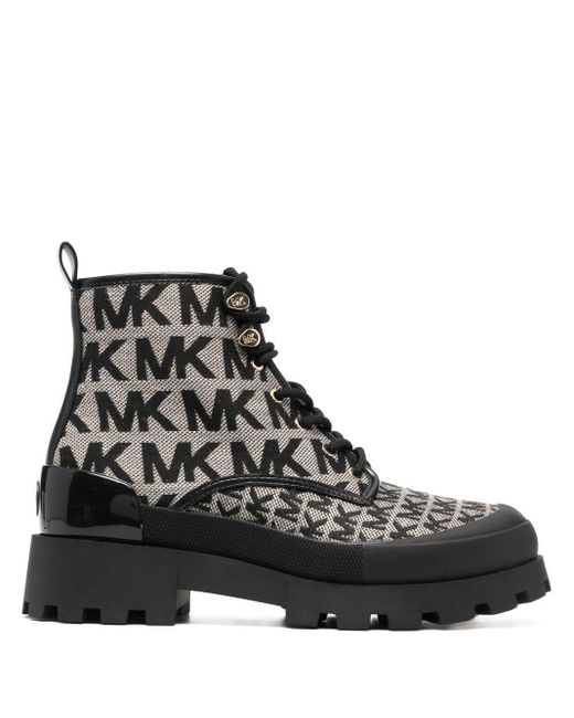 MICHAEL Michael Kors Leather Payton Monogram-jacquard Boots in Black | Lyst