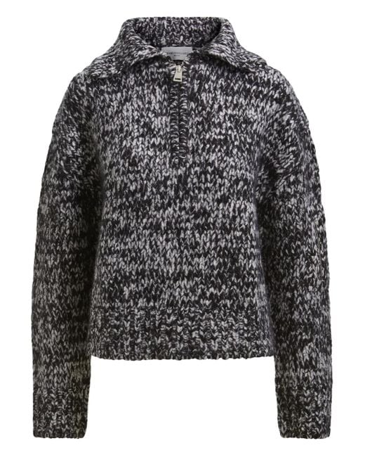 Brandon Maxwell Gray Posie Half Zip Sweater
