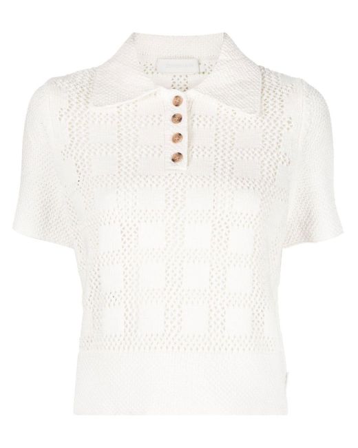 Zimmermann Cotton White Lyre Knit Polo Top Lyst
