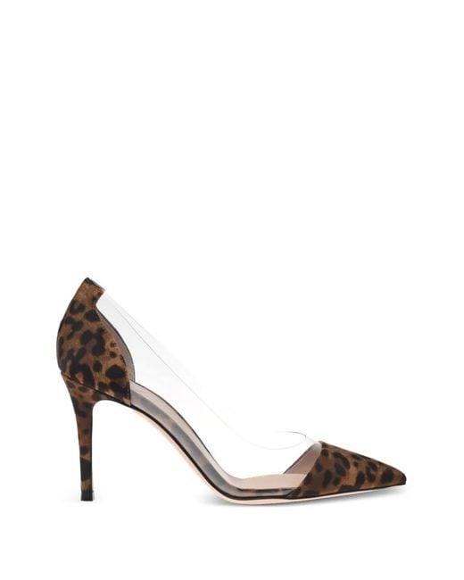 Gianvito Rossi Metallic Plexi 85 Leopard-Print Pumps
