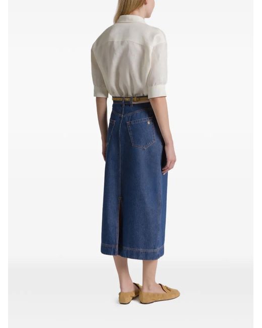 Alberta Ferretti Blue Contrast-Stitching Midi Skirt