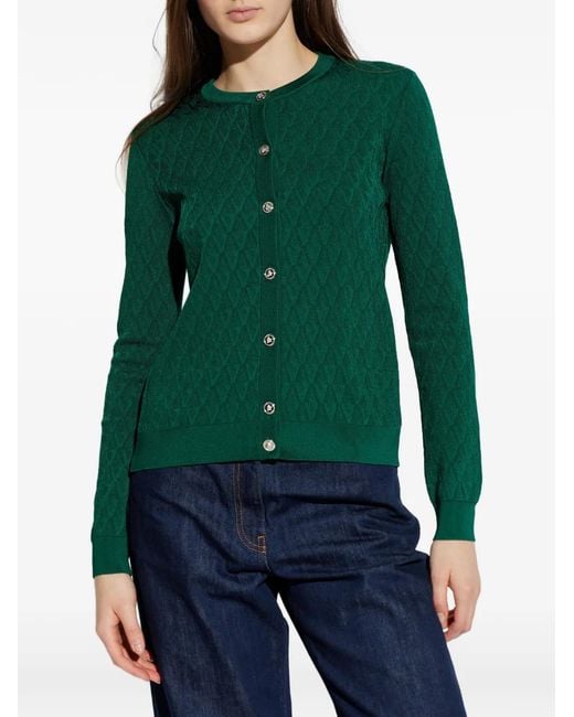 Versace Green Buttoned Crew-Neck Cardigan